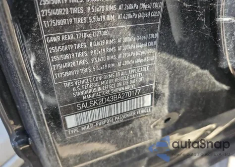 2011 Land Rover Range Rover Sport Hse из США, поврежденный, VIN SALSK2D43BA270177